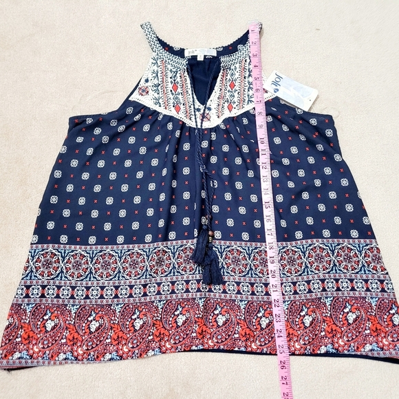 NEW Jolt Tassel Crochet Accent Tank Top Geometric Paisley Print Womans Size M - Picture 6 of 10